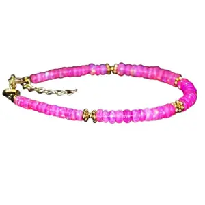 RRJEWELZ Pink Fire Ethiopian Opal Rondelle Beaded Bracelet – Smooth 3-3.5mm Pink Stones with Gold Lock – 7 Inch Adjustable link Bracelet for Men & Women|LCBR_RR_05440