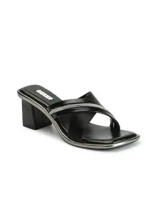 ELLE Women's Slip On Heel Sandals Colour-Black, Size-UK 6