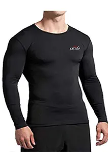 excedo Compression Top Full Sleeve for Men, Upper Tights for Men, Atheletic fit, Cricket Inner, Football Inner, Kabaddi kit, Cycling wear, Yoga wear, Gym wear, Skin fit Lycra wear Black