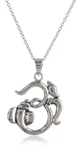 SILVER TREE 925 STERLING Silvertree925 Religious Ganesha Om Unisex Pendant with Chain in PURE Sterling Silver (ST912)
