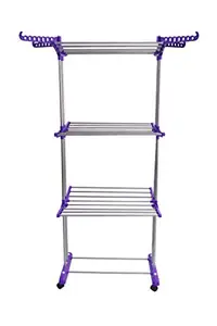 Unizone Foldable Cloth Dryer Stand, Double Poll Three Layer Cloth Stand Violet (Vertical Stand) Stainless Steel,�Rack Cloth Stands for Drying Clothes,�Adjustable Drying Rack Stand Space Saving, Indoor-Outdoor