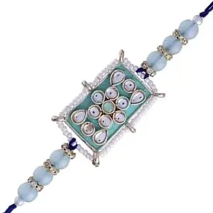 I Jewels Ethnic Designer Pearl Beads Studded Rakhi Bracelet with Roli Chawal for Brother/Men(R076Min) Pack of 1 Pcs
