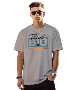 Peppyzone Pure Cotton Oversized Motivational Quotes Printed T-Shirts for Men- Drop Shoulder, Round Neck, Half Sleeves 290 Grey
