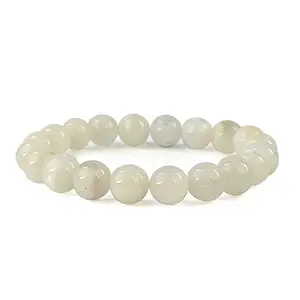Crystu Rainbow Moonstone Bracelet Crystal Stone Bracelet 10 mm Round Beads for Reiki Healing and Crystal Healing Stones (Color : Off White)
