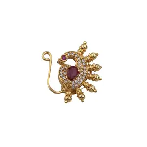 Anuradha Art Jewellery Stunning Traditional Maharashtrian Nath Gold Plated Without Piercing Press or Clip on Type Nose Ring Pin for Women.