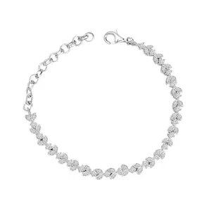 ZAVYA 925 Sterling Silver Cubic Zirconia Leaf Rhodium Plating Charm Bracelet | Gift for Women and Girls | With Certificate of Authenticity and 925 Hallmark