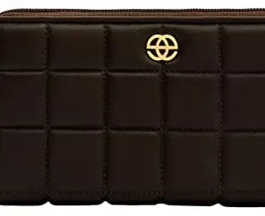 eske Leonie - Zip Around Wallet - Genuine Quilted Leather - Holds Cards, Coins and Bills - Compact Design - Pockets for Everyday Use - Travel Friendly -for Women (Chocolate Nappa)