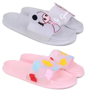 Pampy Angel Combo Pack of 2 Slipper/Flip Flops/Slides for Women,(Senorita-Grey,Gobi-Pink),37 (Euro)