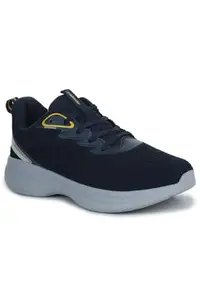 ABROS Hussey-4 Running Sports Shoes Breathable Upper Mesh with Eva Sole Memory Foam Insole Casual Walking & Gym Shoes for Mens (Navy/Mustard 9)