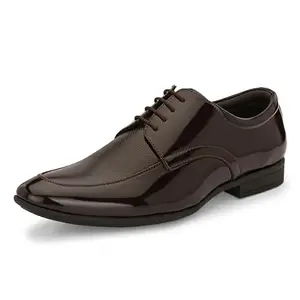 Centrino Men Glossy Formal Shoes |Lace-Up Design with Cushioned Insole for Comfort |Craftsmanship for All-Day Elegance Brown