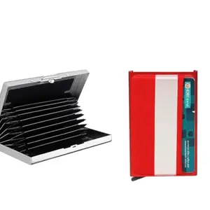 Stealodeal RFID Protector Stainless Steel Silver with Slim Aluminium Red Pop Up Debit/Credit/ATM 8 Slots Men & Women Card Holder Wallet