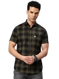 Majestic Man Men Comfort Slim Fit Checked Pure Cotton Half Sleeve Casual Shirt