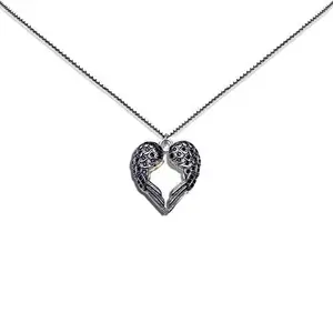 Bling Queen Women's Silver Plated Oxidized Heart Shaped Wings Pendant Necklace, Fashion Necklaces For Women Trendy, Stylish Necklace For Girls, Wings Pendant, Heart Pendant(Silver)