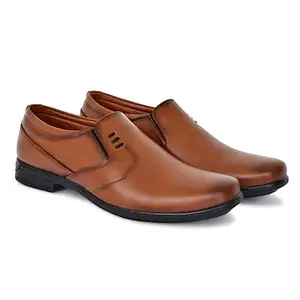 SHUAN Synthetic Leather Formal Moccasin Oxford Shoes Tan