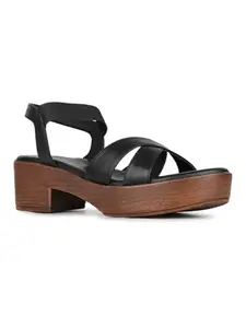 Inc.5 Womens Black Party Wear Striped Round Toe Block Heel Sandals
