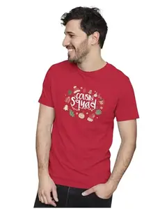 ALLEN BLACK Men's & Women's Regular Fit 100% Cotton T-Shirt (SQUARDC07-Red S Men Round_)