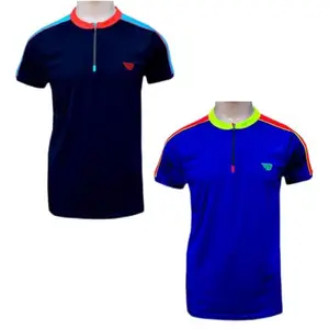 BHAJJI Combo of 2 T-Shirts Size XL(42) Zip Collar T Shirt B-048 Navy Blue with Zip Color B-048 Royal Blue