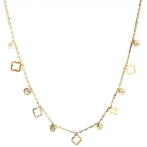 Gold Tone Crystal Necklace with Geometric Square Charms, Fashion Jewellery for Women