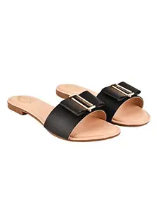 Shoetopia Buckle Detailed Black Flats for Women & Girls /UK8