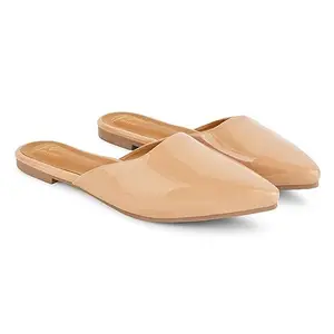 JM LOOKS Women's Mules Pointed Toe Slip-on Sandal Low Heel Flat Shes for Wedding,Party, Evening, Prom - Beige
