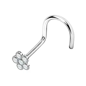 Via Mazzini 316L Stainless Steel No-Tarnish No-Rusting Flower Crystal Nose Pin Stud for Women and Girls (NR0263) 1 Pc