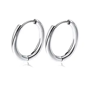 Forever Blings Classic Silver Plain Thin Huggie Hoop Ear Lobe Earrings Stud for Men | Women (1 Pair)