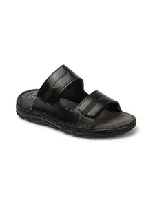 Carlton London Men's Stylish Slip On Comfortable Leather Sandals Colour-Black, Size-UK 9