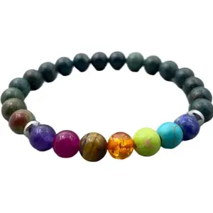 LKBEADS Bloodstone Chakra Bracelet | 7 Chakra Beaded Healing Bracelet, Boho Jewelry, Mindfulness Gift, Yoga Accessory|8mm Round|Smooth|Multicolor|SRC_LI_000880