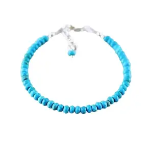 RRJEWELZ Turquoise Rondelle Beaded Bracelet – Faceted 3mm Blue Stones with Silver Lock – 7 Inch Adjustable link Bracelet for Men & Women|LCBR_RR_06482