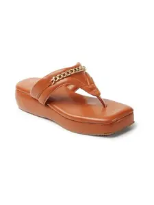 ICONICS Women's Fashionable Slip On Comfortable Sandals Colour-Tan, Size-UK 8