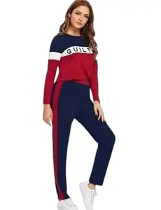 Woman Cotton Blend Full Sleeve Top & Pant Leggings Tracksuit Set for Women's/Girls (GUILTY__Multicolor_02_L)