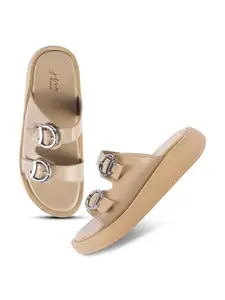 JM LOOKS Women's Double-Strap Platform Sandals with Buckle Detailing | Stylish and Comfortable Everyday Footwear