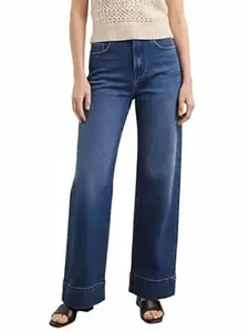 PURVAJA Women's Straight Leg Loose Fit High Rise Stretchable Flat-Front Jeans