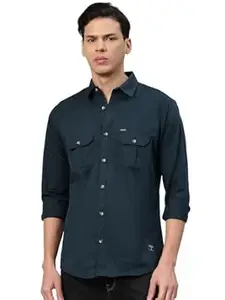 Majestic Man Men’s Washed Cotton Twill Casual Shirt -| with Dual Flap Pockets – Slim Fit | Full Sleeve | Casual Wear | Trendy & Comfortable