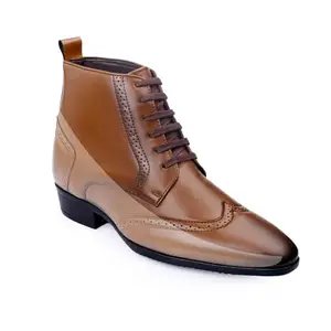 Baxxico Men's 3.5 Inch Hidden Height Increasing Tan Formal Brogue Lace-Up Shoes-9UK[BAX987-Tan]