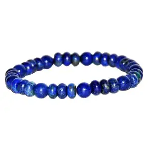 RRJEWELZ Natural Lapis Lazuli Round & Rondelle Shape Smooth Cut 8mm Beads 7.5 inch Stretchable Bracelet for Healing, Meditation, Prosperity, Good Luck | STBR_04824