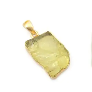 KHN Fashion Natural Lemon Quartz Birthstone Fancy Shape Gold Plated Pendants Gifts For Her