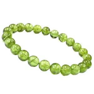 numeroastro Peridot Round Beads Stretchable Bracelet For Men & Women (8 MM) (1Pc)