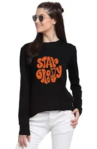 LEOTUDE Boyfriend/Loose Fit Full Sleeve Tshirt for Women, Round Neck Longline Printed Drop Shoulder T-Shirt