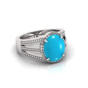 AMG GEMS Natural Turquoise/Firoza 3.25 Ratti to 21.25 Ratti Astrological Certified Gemstone Panchdhatu Adjustable Ring for Men & Women (8.25 Ratti)