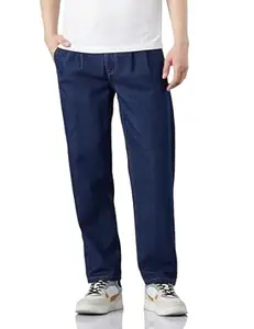 Amazon Brand - Symbol Men Men's Pleated Baggy Fit Cotton Jeans | Mid Rise | Loose & Relaxed | Oversized Jeans Pant