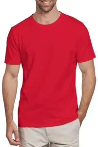 SELF FASHION Mens & Boys Plain Round Neck Short Sleeve Basic Cotton Blend T-Shirt Red (Pack of 1) (Large)