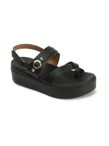 ELLE Women's Fashionable Adjustable Strap Comfartable Sandals Colour-Black, Size-UK 5