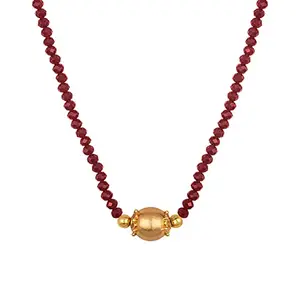 JFL - Jewellery for Less Modern Indo Western One Gram Gold Plated Dholak Pendant with Red Crystal Beaded Chain for Women,Valentine