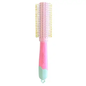 pink round paddle Hair Brush with Strong & Flexible Nylon Bristles having Anti-static Ball Tips, For Grooming, Straightening, Smoothing, Detangling Hair, Ideal for Men & Women