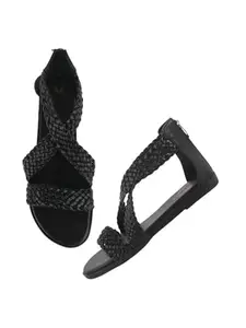 Shoetopia Women's Flat Sandal-8 Kids UK (Girls-CRV-Black)-EU41