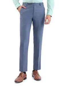 Park Avenue Men's Regular Fit Mid Rise Neo Fit Checks Pattern Polyester Blend Flat Front Formal Trouser