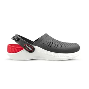 HOUFU Crocs – Clogs for Men's Trendy, Comfortable, and Stylish Footwear for Everyday Wear (D.Grey+Red, UK Footwear Size System, Adult, Men, Numeric, Medium, 6)