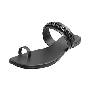 Metro Women's Black Faux Leather Fashion Sandals with Metallic Embellishment UK/4 EU/37 (32-1615)