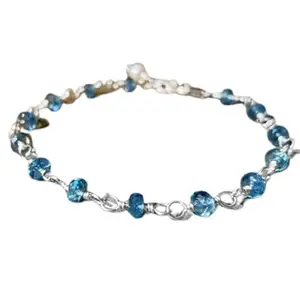 Gems_Hub Silver Plated Bracelet with Multicolor Smooth Santa Maria Aquamarine Beads – Rondelle 3-3.5mm – For Men & Women|FIZA_LINK_06029
